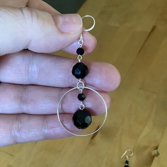 STERLING SILVER 925 BLACK ONYX WOMAN EARRINGS - Picture 2 of 7